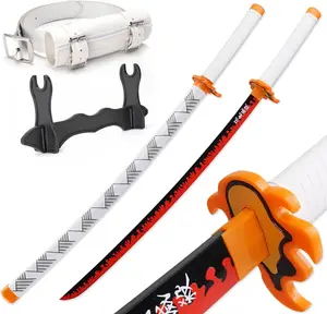 Kinstore 41" Rengoku Kyoujurou Plastic Katana Samurai Sword Demon a Slayer Cosplay Plastic Sword for Costume Replica