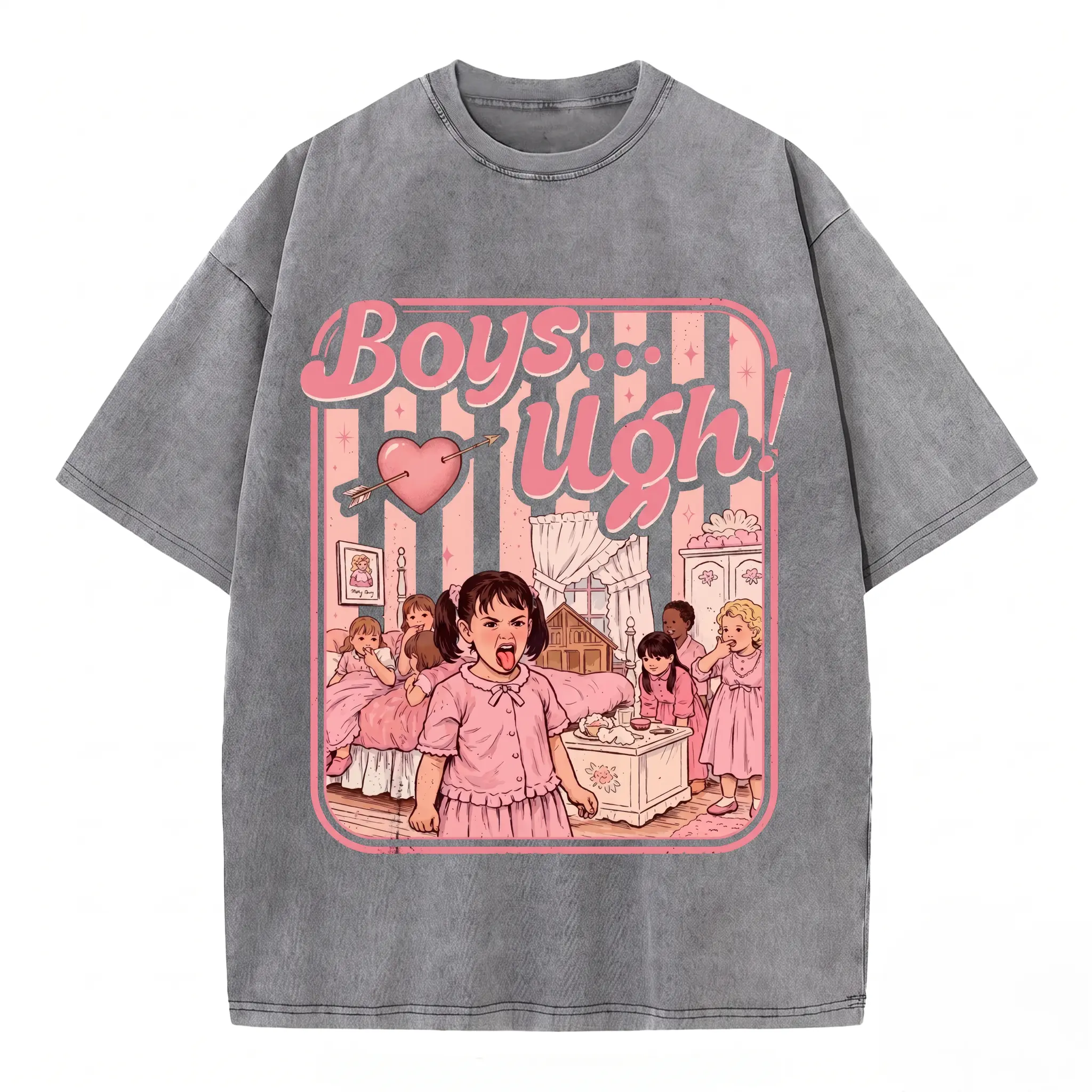 Unisex Retro 90s Movie Quote "Boys...Ugh!" Funny Valentine Cotton Soft Round Neck Short-Sleeve Vintage Washed Graphic T-Shirt  Y2K retro, Harajuku style,  Men's streetwear, Unisex top, Graphic tee, Boyfriend shirt, Edgy clothing