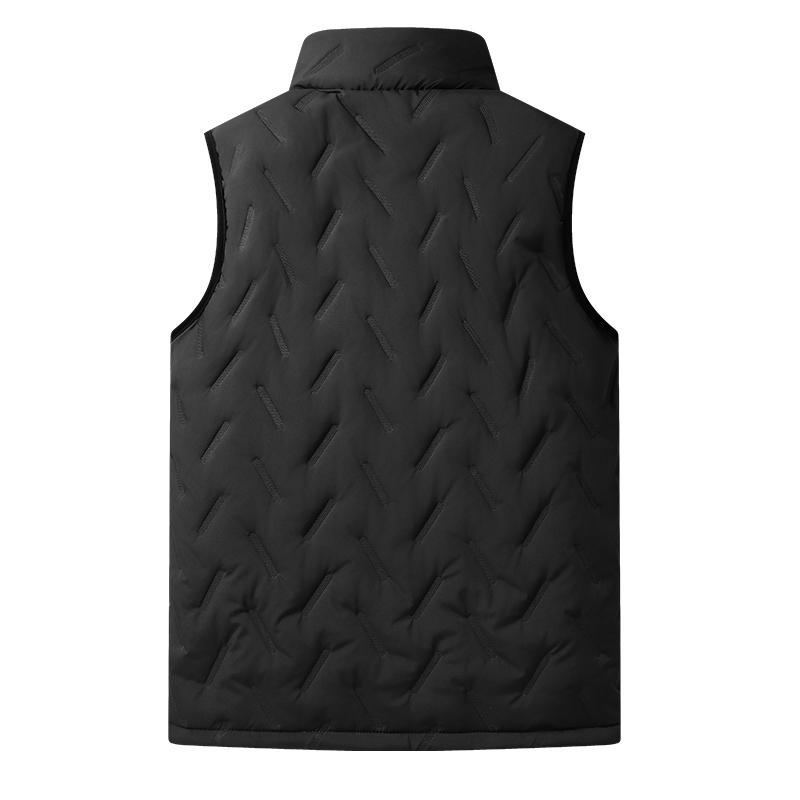 Men's Casual Menswear Regular Cut Winter Fleece-Lined Thick Lamb Wool Waistcoat, Warm Stand-Up Collar, Ultrasonic-Stitch Tops Gilet Vest Black