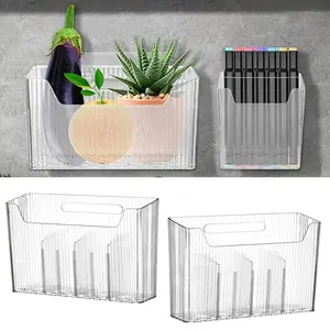 Set of 2 Plastic Adhesive Mount Cabinet Door Organizer Bins Clear Wall Mounted Storage Organization Container Makeup Shelves Hanging Basket for Kitchen, Bathroom, Pantry, Space Saving Holder