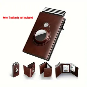 BULLEARL Mens Wallet Card Holder for AirTag: Leather Smart Wallet for Men Compatible with Apple Air Tag, RFID Blocking, Slim, Minimalist - 9-14 Card Capacity | ID Window | Cash Slot