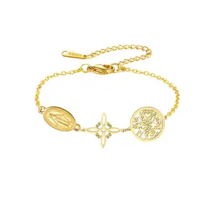 Stainless Steel Triple Protection Bracelet Witch Knot Virgin Mary Pentagram Tetragrammaton Three Types Amulet Jewelry for Women