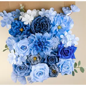 Bulk Artificial Flowers for Home Decor – Blue Silk Peony & Rose Bouquets with Stems, Fake Flowers Set for Table Centerpieces, DIY Wedding, Bridal Shower, Graduation Cap Decoration & Tea Party