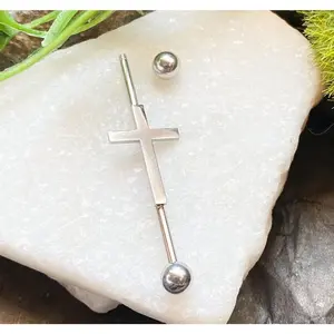 1pc Cross Style 14g Industrial Barbell Pierced Body Ear Piercing Jewelry