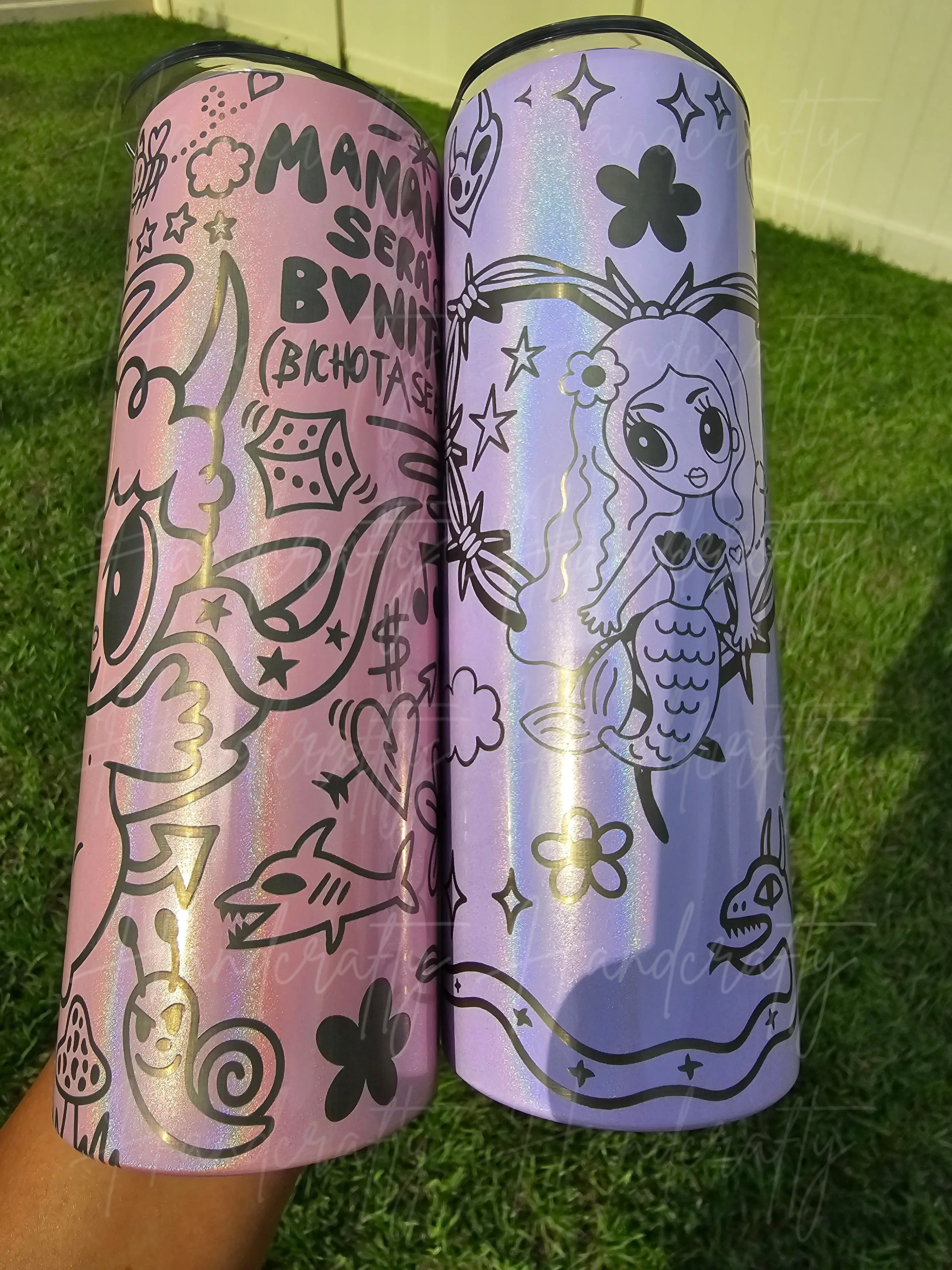Karol G Bichota stainless steel insulated laser engraved personalized bottle, mañana sera bonito holographic glitter tumbler