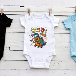 Newborn Child-Size Boys' Jumpsuits, Unisex Pure Cotton Snap Crotch Rompers with Dino Park & Patriotic Graphics, Summer Kids' Fashion Outfits