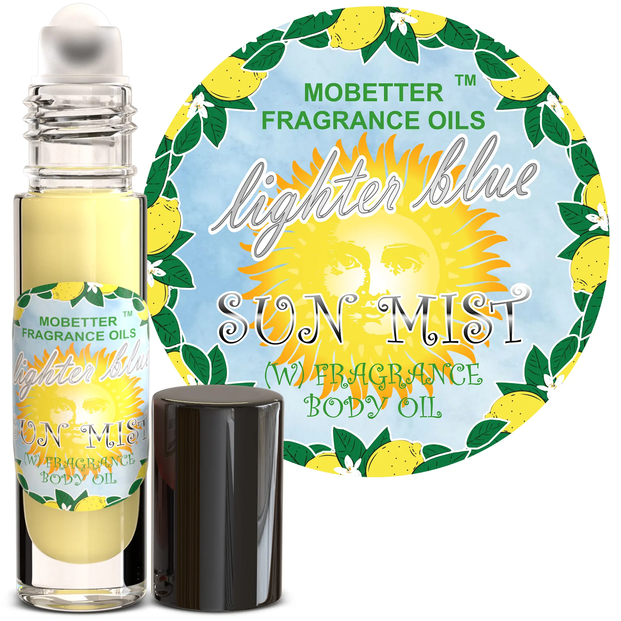 MOBETTER FRAGRANCE OILS Lighter Blue Sun Mist Regular Edition 1/3 oz Roll On Body Oil for Men Long Lasting Fragrance No Alcohol