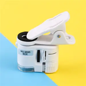 Universal Clip Microscope 60X LED Jewelry Magnifying Glass Focusing Adjusted Pocket Microscope with Cell Phone Clip UV Light