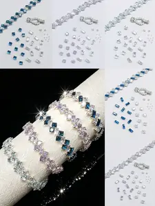 DIY Zircon Bracelet Kit, Luxury Color Block Square Candy Design, Includes prong-set (claw-set) rhinestones , Crimp Beads, Wire, Rice Beads, Clasp