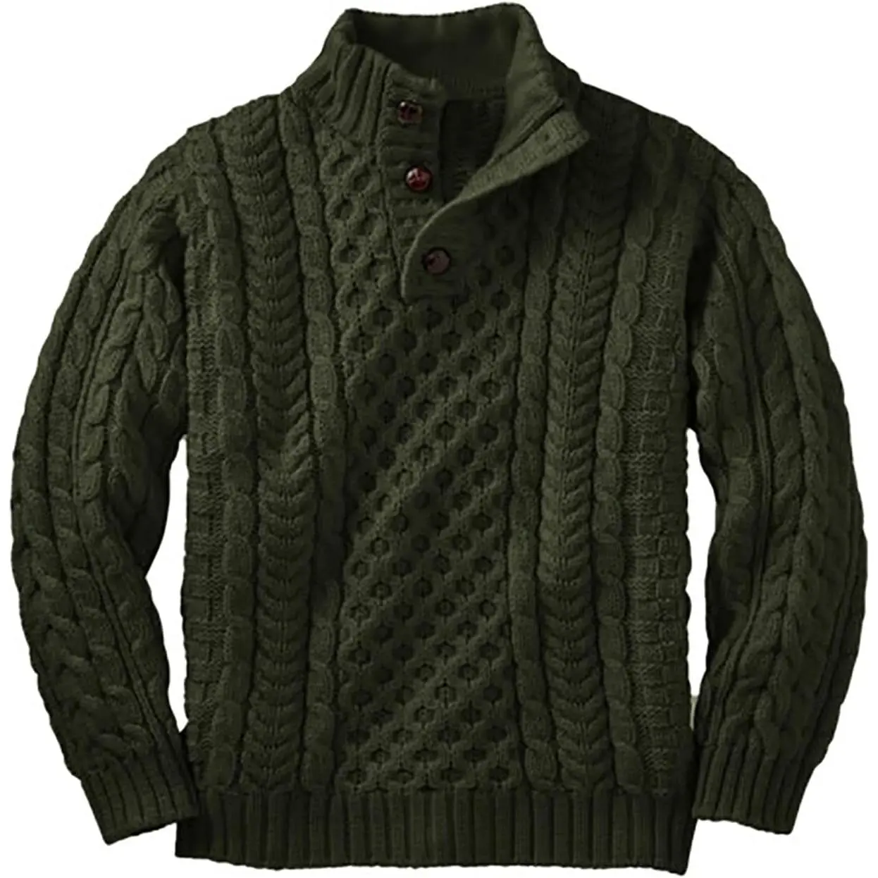 Kids and Boys Mock Neck Pullover Sweater Long Sleeve Button Cable Knitted Jumper