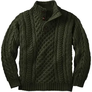 Kids and Boys Mock Neck Pullover Sweater Long Sleeve Button Cable Knitted Jumper