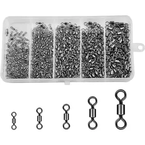 Barrel  Swivels Kit 500 count Rolling Swivels  Tackle Saltwater Heavy Duty  Line Connectors Black Stainless Steel Bearing Swivels for Saltwater Freshwater 30-97Lbs