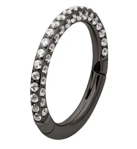 Black PVD Triple Sided Clear CZ Titanium Hinged Segment Ring