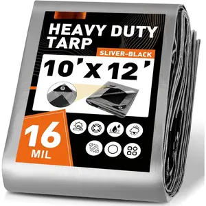 10x12FT Heavy Duty Tarps , 16 Mil Thick Camping Tarp-15x17 Weave, Large  Tarp, Tarp  Resistant, , Multipurpose Protective Cover for Tent, , Roof, Boat
