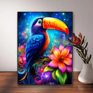 5D Diamond Arts Colorful Painting Kit, Tropical Bird Pattern DIY Diamond Arts Colorful Painting without Frame, Handmade Art Crafts for Home Decor