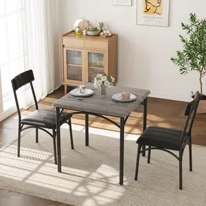 Space Saving 2-Seater 3 Piece Dining Room Furniture Set, Sturdy Metal Frame Dining Table with Soft Upholstered Chairs, Perfect Small Space Kitchen Set for Apartment Living
