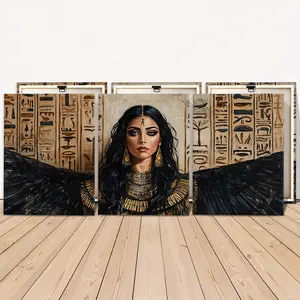 3 Counts Wooden Framed Canvas Painting, Ancient Egyptian Goddess Artwork, Artistic Exquisite Poster, Vintage Letters Print, Perfect Living Room Decoration, Modern Art, Fashion Family Poster, Wall Art Decoration, Waterproof Art