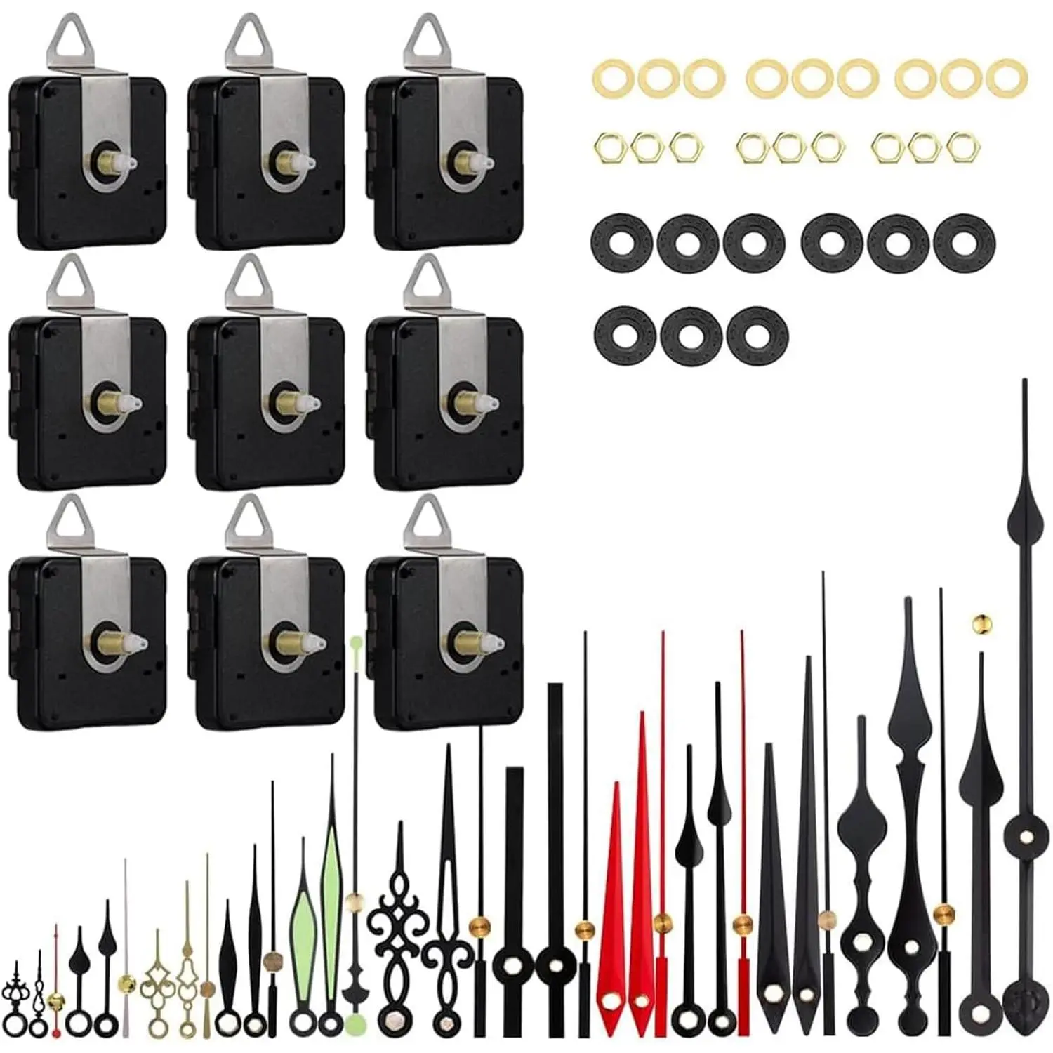 9 count Clock Mechanism Replacement Kit with 12 Pack Clock Hands, Silent Sweep Clock  Kit  Operated for Clock Repair DIY Replacement, Custom Clock