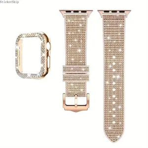 2026 Rhinestone iWatch Band & Case Set – Adjustable Silicone Strap with Hollow Protective Cover, Bling Smartwatch Accessories for Women Fits Series 1–10 & Ultra