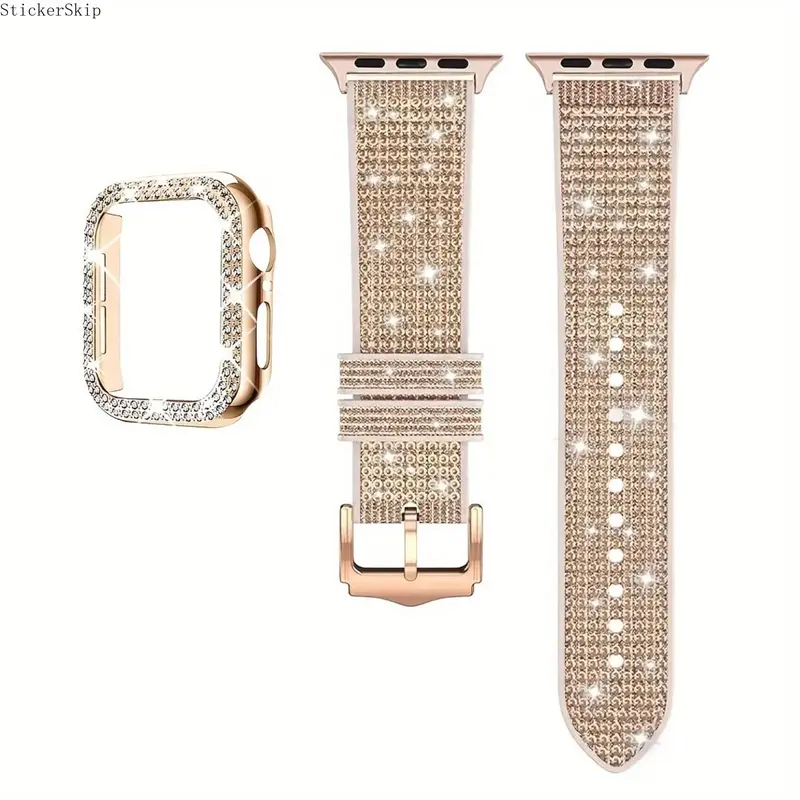 Women's Glamorous Rhinestone iWatch Band & Case Set - Adjustable Silicone Strap, Hollow Shell, Wearable Bling Protection Accessories, Birthday Gift Ideas for Girls, Fits Series 1-10 & Ultra