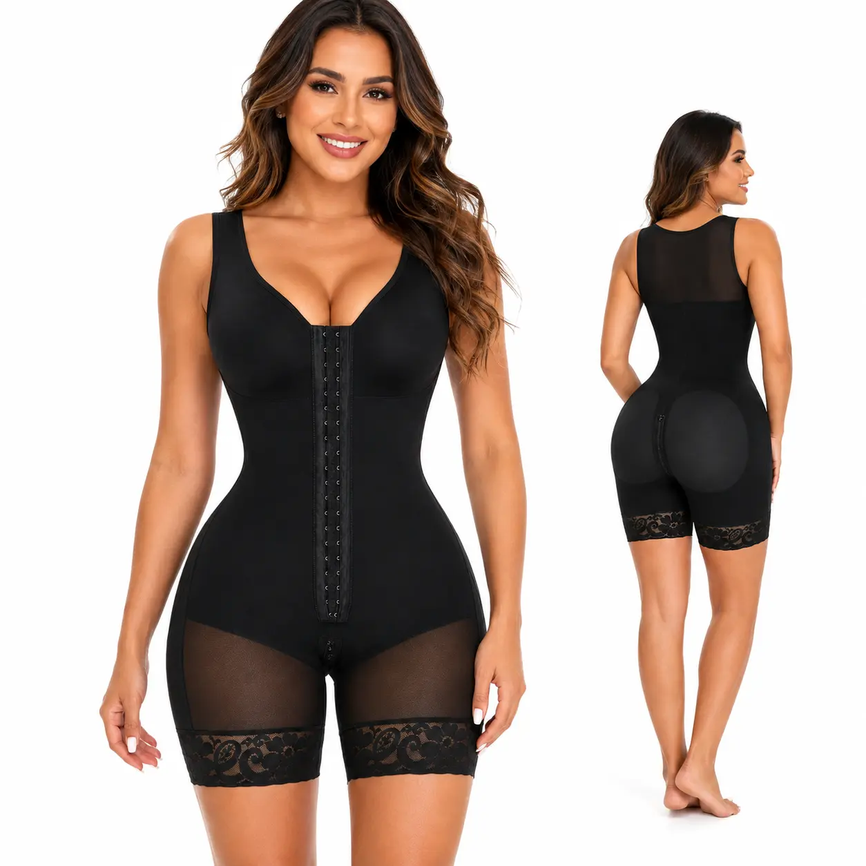 Fajas Colombianas Shapewear for Women Front-Hook Tummy Control Full Shapewear Butt Lifter, Back and Waist Smoothing Colombian Bodyfit Bodysuit, Smooth Silhouette Under Clothes Compression Fit Shapewear