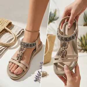 Women's Bohemian Casual Sandals Comfortable Arch Support Walking Shoes Breathable Sandals for Women Summer Beach Vacation
