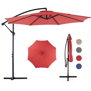 Easy-Tilt 9.8FT Cantilever Patio Umbrella - One-Handle Adjustable Hanging Sun Shade, 8 Sturdy Ribs & 98% UV Block for Garden, Lawn, Backyard and Poolside