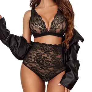 Avidlove Hot Lingerie for Women High Waist Bra and Panty Set Strappy Bodysuit in Teal Lace Comfortable Summer Wear Plus Size(S-4XL)