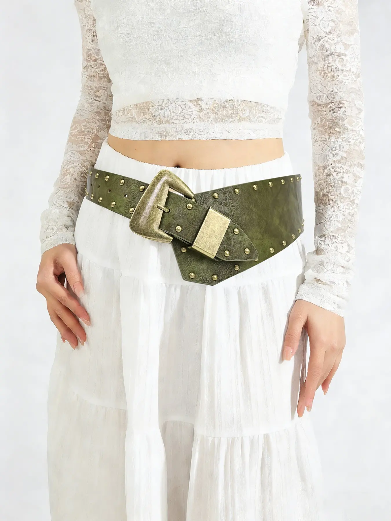 ‎Vintage Y2K Women\'s Belt Bohemian VirtusNoir Boho Big Belts PU Leather Oval Studded Concho  main image 2
