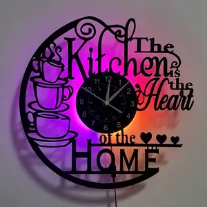 Silent Vinyl Record Wall Clock, Living Room Decor, Home Decoration, Kitchen, Office, Cafe Hanging LED Clock, Christmas Gift