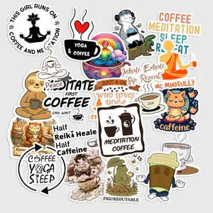 20 Pcs Meditation Coffee Stickers Pack - Zen Morning Mindfulness Decals, Waterproof Vinyl Aesthetic Cafe Stickers for Laptop, Water Bottle - Yogi Gift