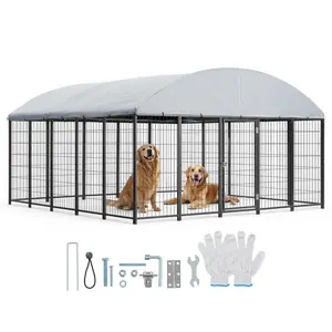 VEVOR Outdoor Dog Kennel, Summervibes,Summervibes, 9.8 x 9.8 x 5.4 ft Large Dog Kennel with Secure Lock, Outside Dogs Enclosures with UV-Resistant & Waterproof Roof Cover, Heavy Duty Pet Crate Cage Run for Large Dogs