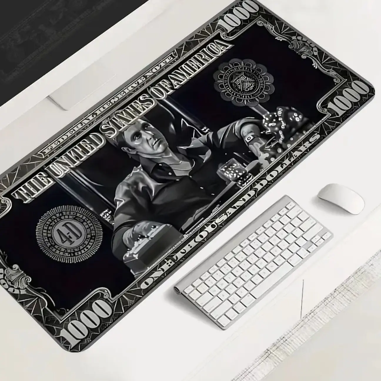 Black And White Money Large-Sized Gaming Mouse Pad, Desktop Protection Pad, Desktop Accessory, Office Desk Accessories, Desk Gadgets, Anti-Slip Rubber Lock Edge Printing, Suitable For Computers, Offices, Homes, As A Gift For Family And Friends