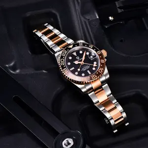 New Rose Gold Ceramic Bezel GMT Watch Luxury Sapphire Glass Automatic Watch Stainless Steel Men's Mechanical Watch