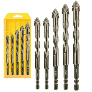 5 count 4  Drill Bit High Strength Eccentric Drill Bit Set for Concrete/Glass/Cast Iron/Tile/.Hexagonal Shank Drills, Short bits, Reduced Vibration, Dry Drills, Sizes: 6+6+8+10+12 mmQuesear