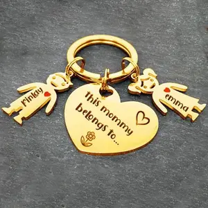 [Engraving(Y2)] Personalized Family Name Keychain Charms Cute for Adults This Mommy Belongs To Heart Shaped Keyring with Charms