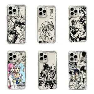 Black Anime JoJo's Bizarre Adventure Phone Case  for iPhone 17, 16, 15, 14, 13, 12, 11 Pro Air Plus ProMax and Samsung A70-A26 Plus shock-absorbing phone cases, fashionable gift.