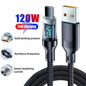 120W Type C to Type C Cable Phone Super Fast Charging Cable With LED Display USB To Type-C Data Cord For Cellphone huawei oppo vivo