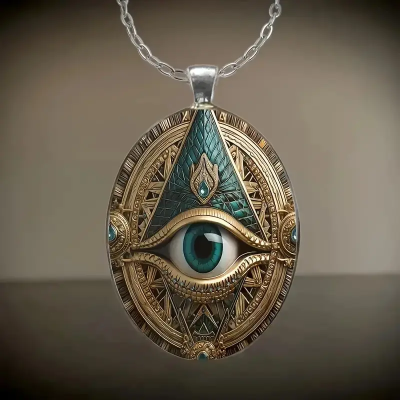 Vintage Eye-and-Eye Design Pendant Necklace, Thin Chain Costume Accessory, Vintage Bohemian Statement Gothic Jewelry for Summer Vibes, Vintage Bohemian Jewelry