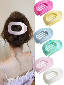 6pcs Sweet Marble Pattern Oval Duckbill Hair Clips, Flat Round Hair Claws, Multi-Use Hair Accessories for Daily and Beach Vacation