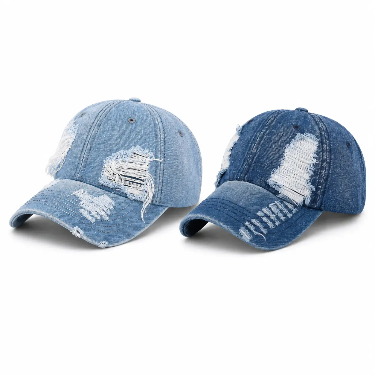 2pcs Distressed Denim Baseball Cap Vintage Washed Jean Dad Hat Adjustable Streetwear Fashion Cap for Women Men cap