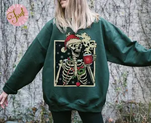 Festive Bones Sweatshirt, Christmas Skeleton Sweater, Holiday Xmas