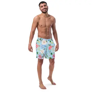 Floral Print Swim Trunks for Men – Quick-Dry 420 Swimwear, Breathable Shorts with Pockets, Couples Matching Swimsuits 2025, Cute GF & BF Vacation Outfit Gift