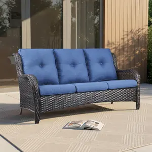 Belord 74" Outdoor Wicker Sofa - 3-Seater Outdoor Furniture with 900Lbs Weight Capacity, NTC Series