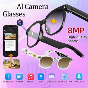 Smart AI Camera Glasses – 8MP Photochromic Lenses, Button Touch Controls, Wearable for Travel & Outdoor Photography, 160+ Languages Real-Time Translation, Bluetooth Wireless Video Recording, UV Protection with Multifunctional