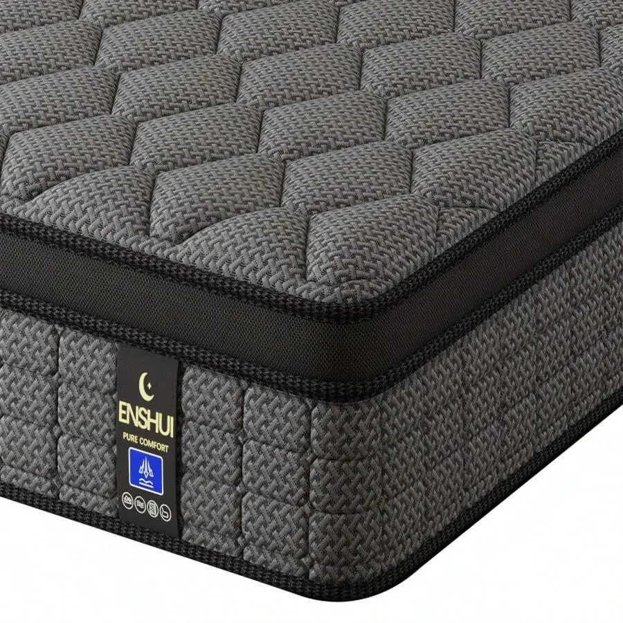 ENSHUI 12/14 Inch Hybrid Mattress Twin Full Queen King – Bed In A Box With Gel Memory Foam And Pocket Springs For Pressure Relief, Cool Breathable Sleep And Edge Support – Medium Firm, Durable, Fiberglass-Free And Odorless Mattress, Ideal For All Sleep Po