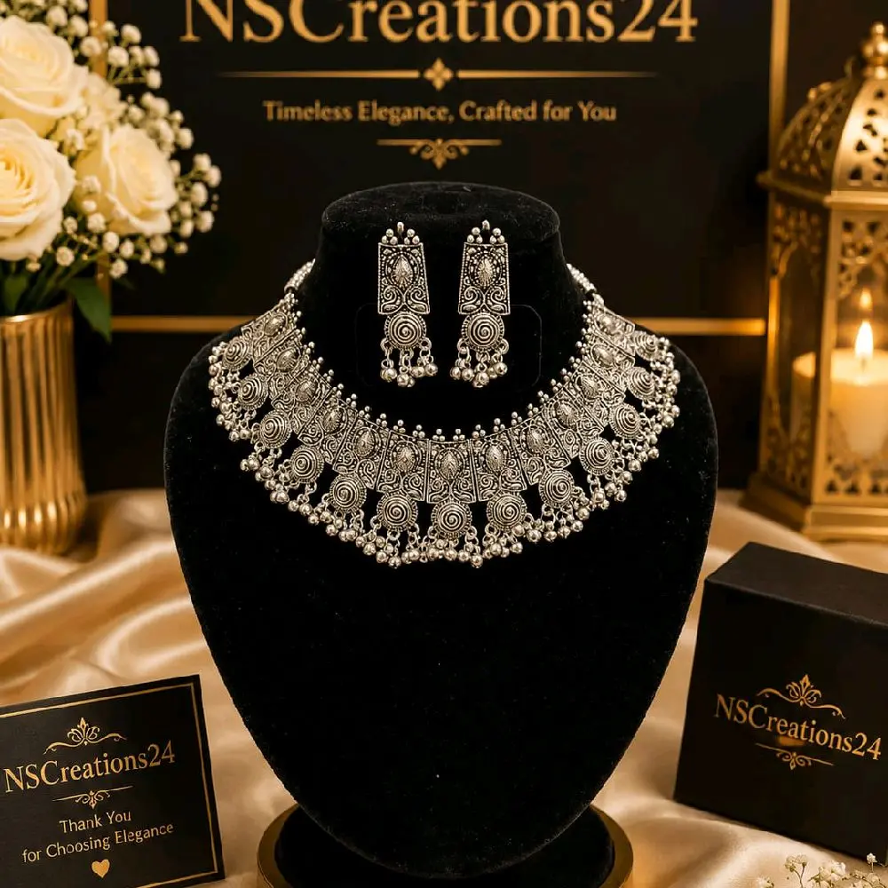 Women's Uniquely Designed Oxidized Silver Elegant Jewelry Set