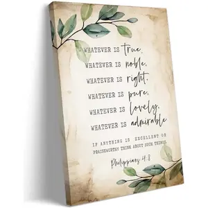 Lnzinro Philippians 4 8 Whatever is True Sign Bible Verse Wall Art Prints Modern Vintage Framed Scripture Wall Decor Christian Poster 12x18 inches
