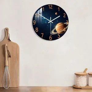 Acrylic Space Theme Wall Clock, Silent Movement, Artistic Flat Printing, Christmas & Valentine's Decor, Living Room, Study, Dining, Kitchen