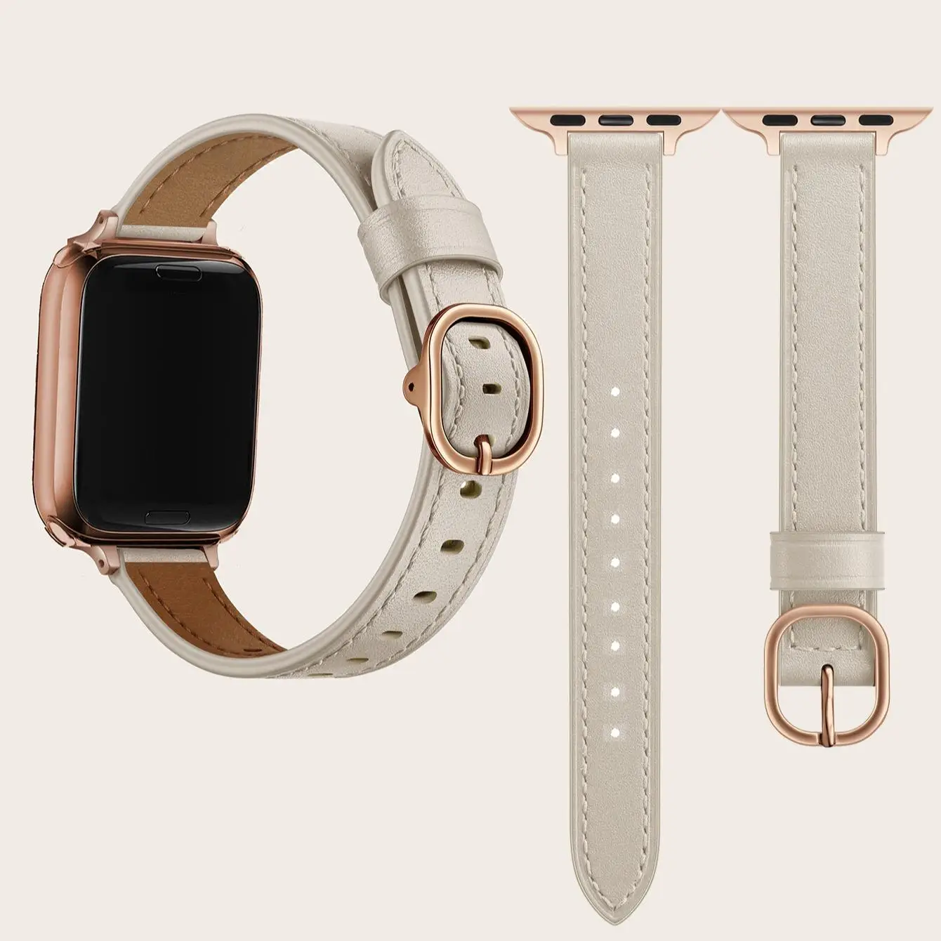 Faux Leather Watch Band for Apple Watch (Band Only), 1 Count Adjustable Replacement Watch Band for Women, Ultra-thin Soft Watchband For Smart Watch iW